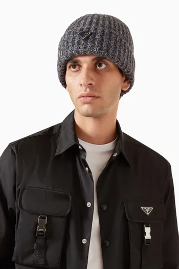 Logo Beanie in Mouliné Cashmere & Wool