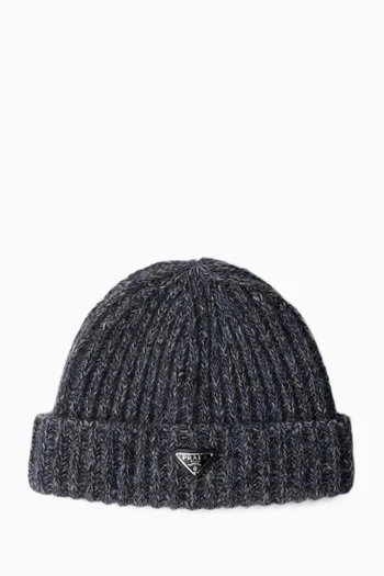 Logo Beanie in Mouliné Cashmere & Wool