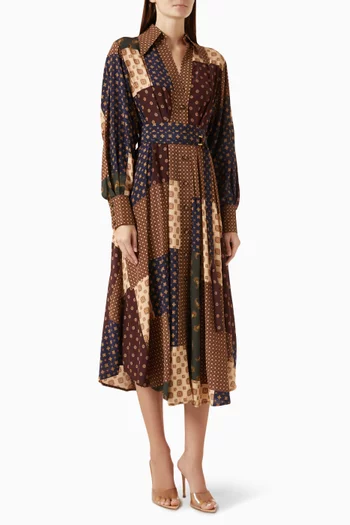 Tuck Midi Dress in Silk-blend