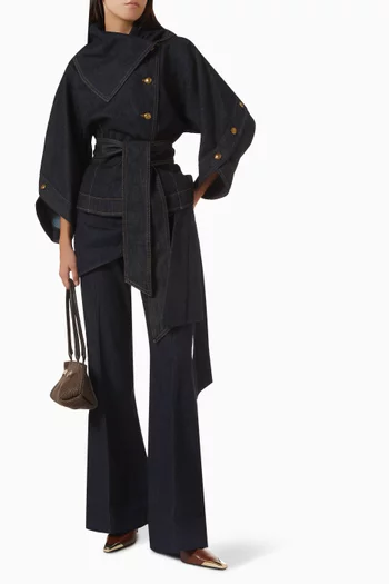 Valiant Draped Flared Jeans in Denim