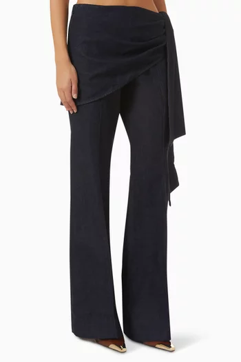 Valiant Draped Flared Jeans in Denim