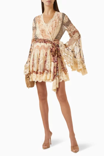 Valiant Spliced Floral Wrap Dress in Silk