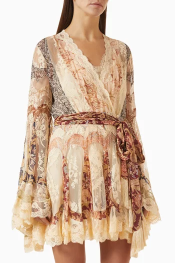 Valiant Spliced Floral Wrap Dress in Silk