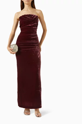 Ruched Maxi Dress in Silk Velvet
