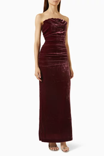 Ruched Maxi Dress in Silk Velvet