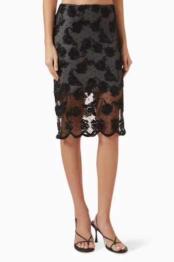 Flower Midi Skirt in Mesh