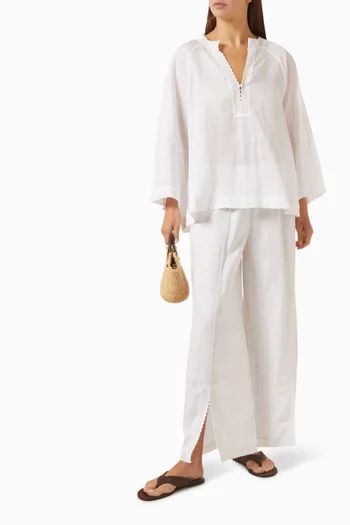 Alfie Embroidered Blouse in Linen