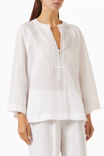 Alfie Embroidered Blouse in Linen
