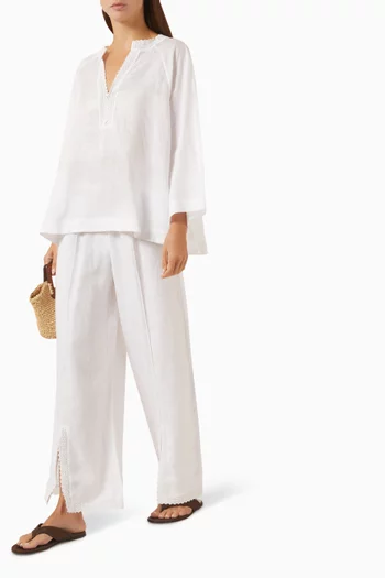 Alfie Embroidered Pants in Linen