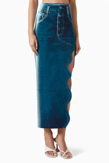 Lily Wavy Midi Skirt in Denim