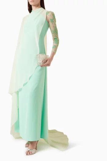 Embellished Cape Dress in Chiffon