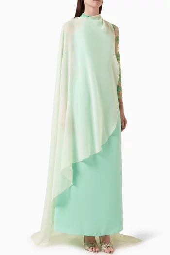 Embellished Cape Dress in Chiffon