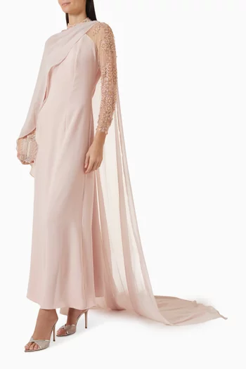 Embellished Cape Dress in Chiffon