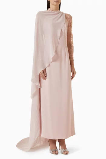 Embellished Cape Dress in Chiffon