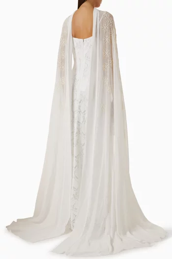 Embellished Cape Dress in Organza & Chiffon