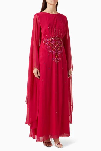 Embellished Cape Dress in Chiffon