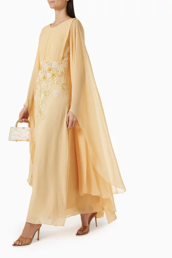 Embellished Cape Dress in Chiffon
