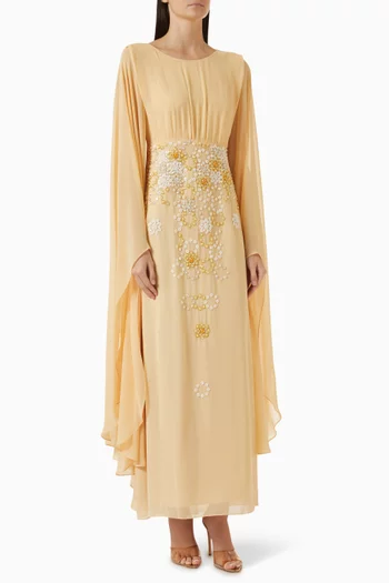 Embellished Cape Dress in Chiffon