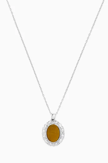 Vintage Tiger Eye Pendant Necklace in Sterling Silver