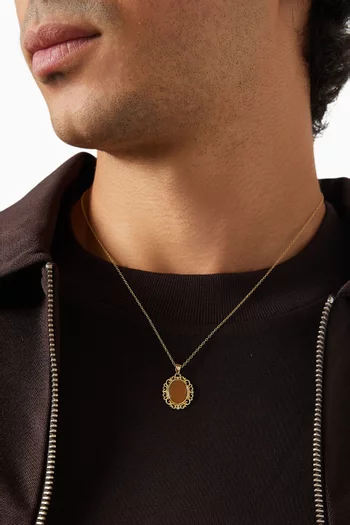 Vintage Tiger Eye Pendant Necklace in 14kt Gold-plated Sterling Silver