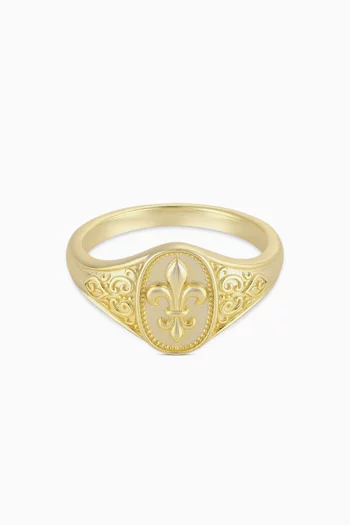 Fleur De Lis Signet Ring in 14kt Gold-plated Sterling Silver