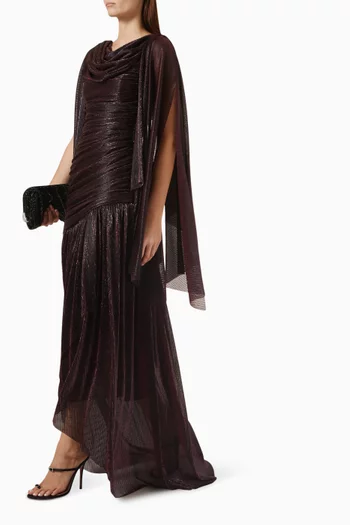 Draped Cape Dress in Foil Mesh