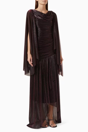 Draped Cape Dress in Foil Mesh