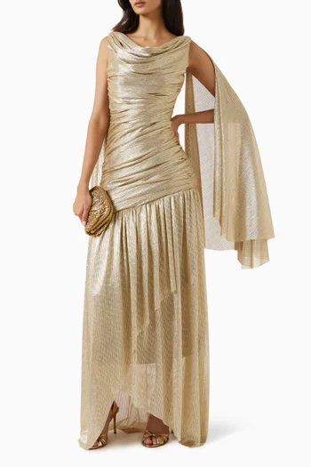 Draped Cape Dress in Foil Mesh