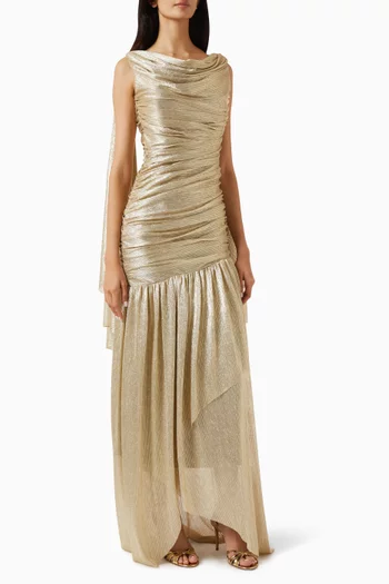 Draped Cape Dress in Foil Mesh