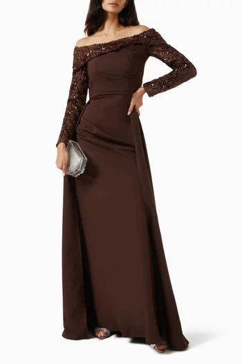 Embellished Off-shoulder Gown