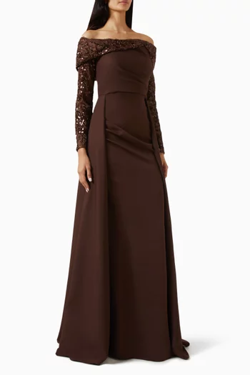 Embellished Off-shoulder Gown