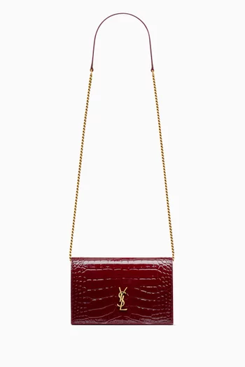 Cassandre Envelope Chain Wallet in Crocodile-Embossed Patent Leather