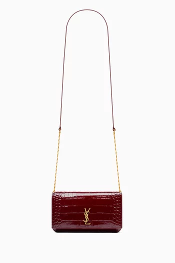 Cassandre Phone Holder in Crocodile-embossed Patent Leather