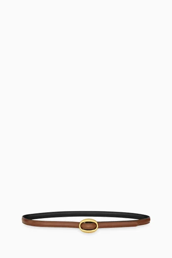 Oval Buckle Thin Reversible Belt in Smooth Leather