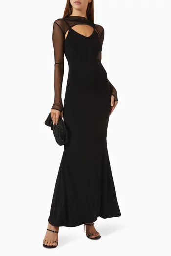Coralia Asymmetrical Maxi Dress in Mesh