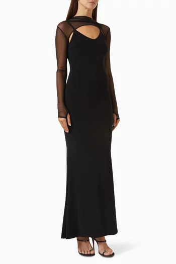 Coralia Asymmetrical Maxi Dress in Mesh