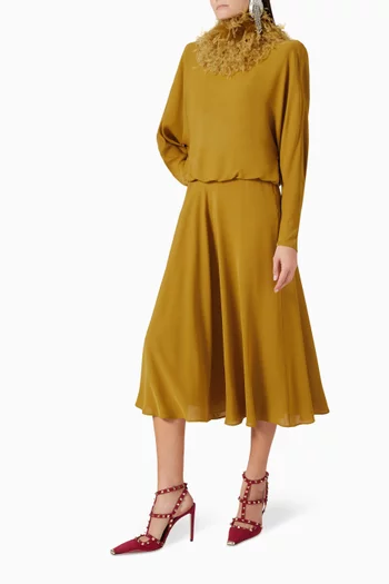 Feather-trim Dress in Georgette
