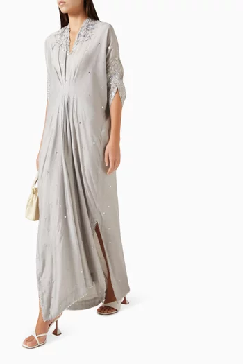 Embellished Floral Kaftan in Raw Silk