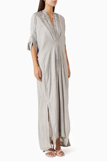 Embellished Floral Kaftan in Raw Silk