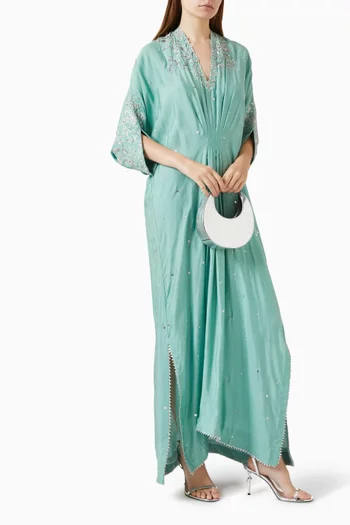 Embellished Floral Kaftan in Raw Silk