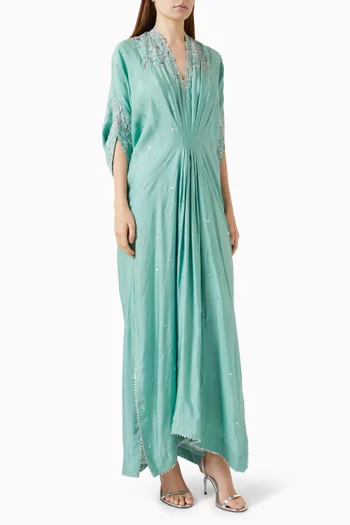Embellished Floral Kaftan in Raw Silk