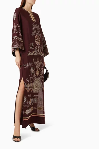 Embroidered Kaftan in Cotton Silk