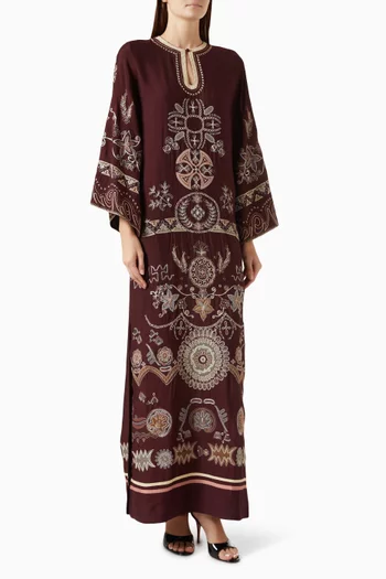 Embroidered Kaftan in Cotton Silk
