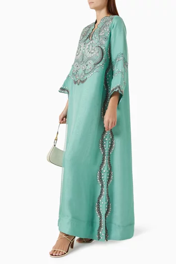 Embroidered Kaftan in Cotton Silk