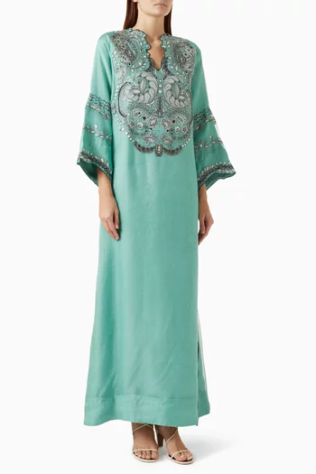 Embroidered Kaftan in Cotton Silk