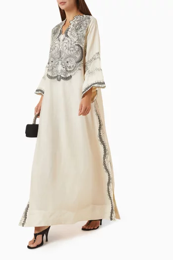 Embroidered Kaftan in Cotton Silk