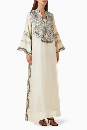 Embroidered Kaftan in Cotton Silk