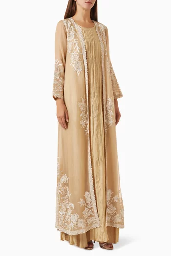 Embroidered Kaftan Set in Cotton-silk & Organza