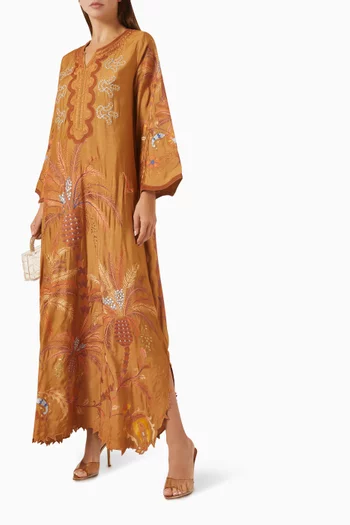 Embroidered Kaftan in Cotton-silk