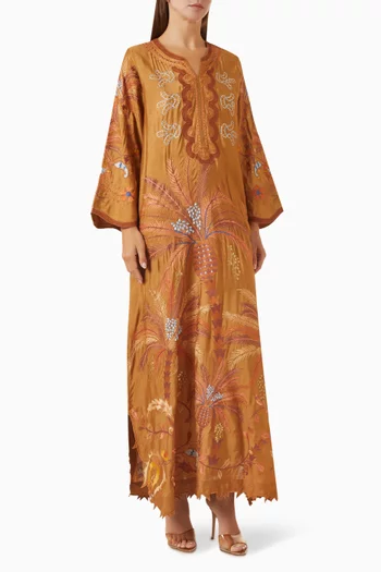 Embroidered Kaftan in Cotton-silk